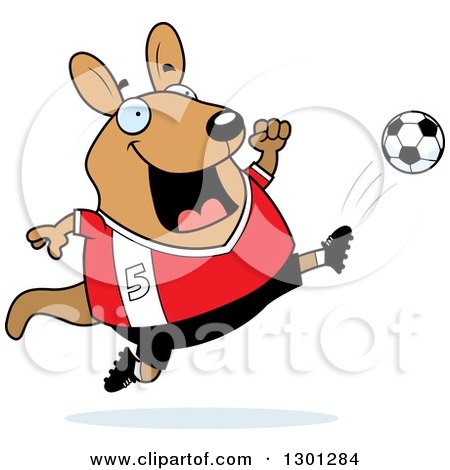 Clipart of a Cartoon Chubby Wallaby Kicking a Soccer Ball - Royalty Free Vector Illustration by Cory Thoman