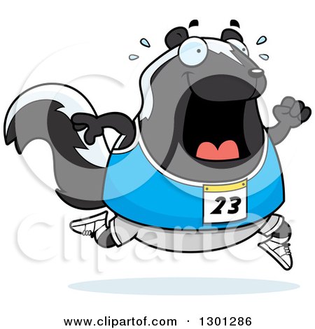 Clipart of a Cartoon Sweaty Chubby Skunk Running a Track and Field Race - Royalty Free Vector Illustration by Cory Thoman