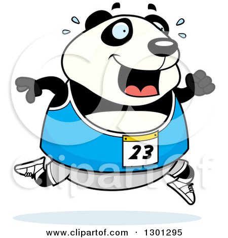 Clipart of a Cartoon Sweaty Chubby Panda Running a Track and Field Race - Royalty Free Vector Illustration by Cory Thoman