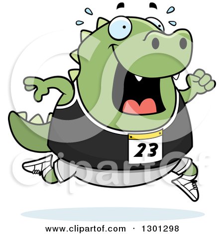 Clipart of a Cartoon Sweaty Chubby Lizard Running a Track and Field Race - Royalty Free Vector Illustration by Cory Thoman