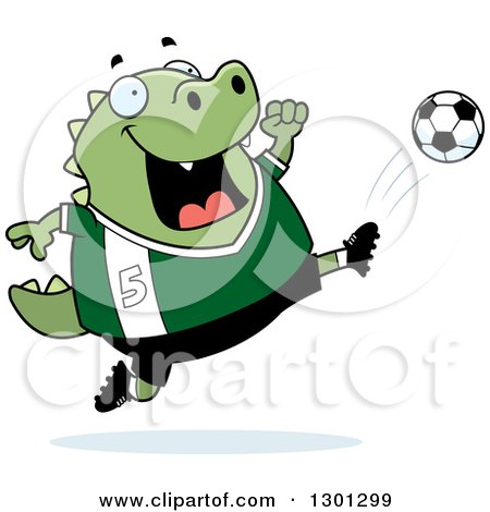 Clipart of a Cartoon Chubby Lizard Kicking a Soccer Ball - Royalty Free Vector Illustration by Cory Thoman