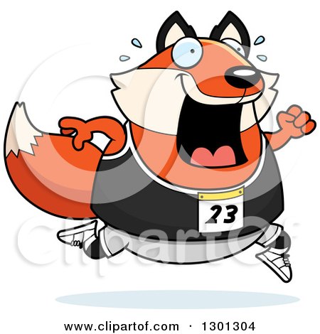 Clipart of a Cartoon Sweaty Chubby Fox Running a Track and Field Race - Royalty Free Vector Illustration by Cory Thoman