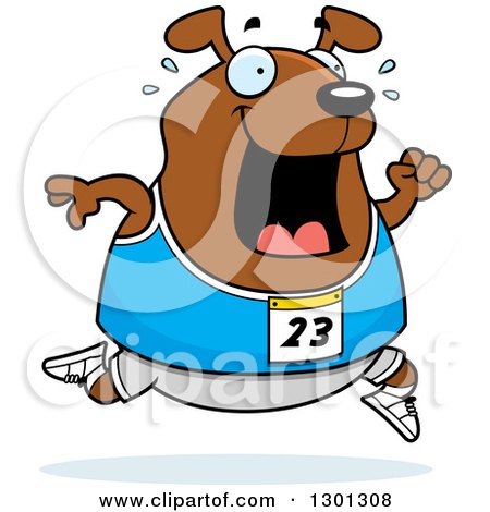 Clipart of a Cartoon Sweaty Chubby Dog Running a Track and Field Race - Royalty Free Vector Illustration by Cory Thoman