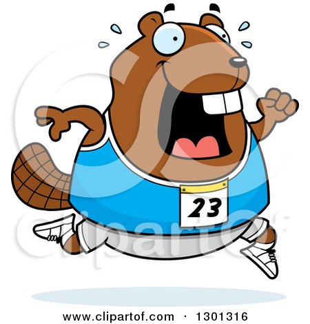 Clipart of a Cartoon Sweaty Chubby Beaver Running a Track and Field Race - Royalty Free Vector Illustration by Cory Thoman