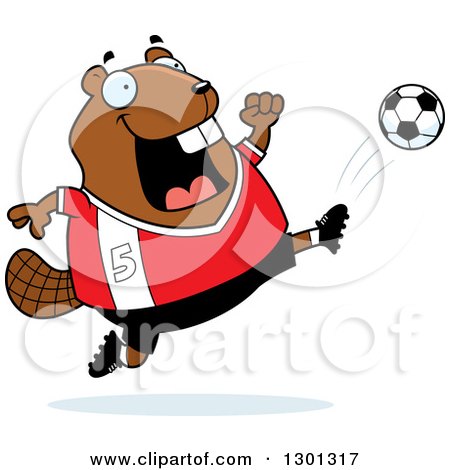 Clipart of a Cartoon Chubby Beaver Kicking a Soccer Ball - Royalty Free Vector Illustration by Cory Thoman