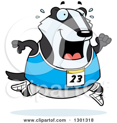 Clipart of a Cartoon Sweaty Chubby Badger Running a Track and Field Race - Royalty Free Vector Illustration by Cory Thoman