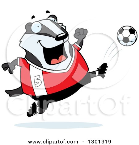Clipart of a Cartoon Chubby Badger Kicking a Soccer Ball - Royalty Free Vector Illustration by Cory Thoman
