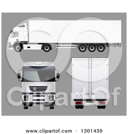 Clipart of a 3d White Cargo Big Rig Truck at Different Angles, on Gray - Royalty Free Vector Illustration by vectorace
