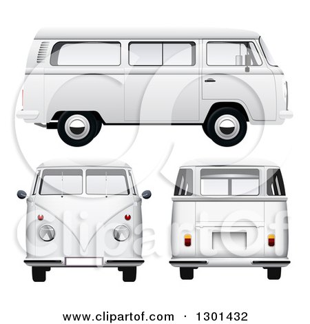 Clipart of 3d White VW Kombi Vans at Different Views on White - Royalty Free Vector Illustration by vectorace