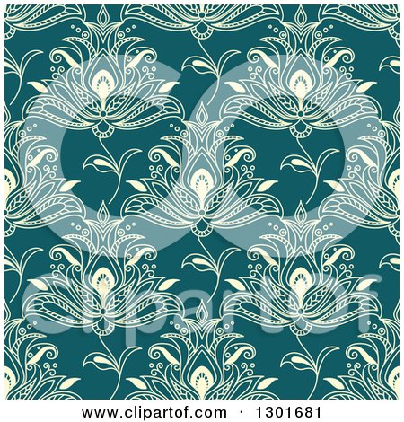 Clipart of a Background Pattern of Seamless Yellow Henna Flowers on Teal - Royalty Free Vector Illustration by Vector Tradition SM
