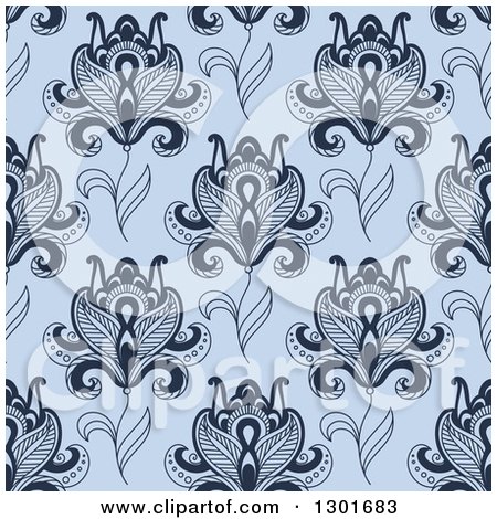 Clipart of a Background Pattern of Seamless Blue Henna Flowers - Royalty Free Vector Illustration by Vector Tradition SM