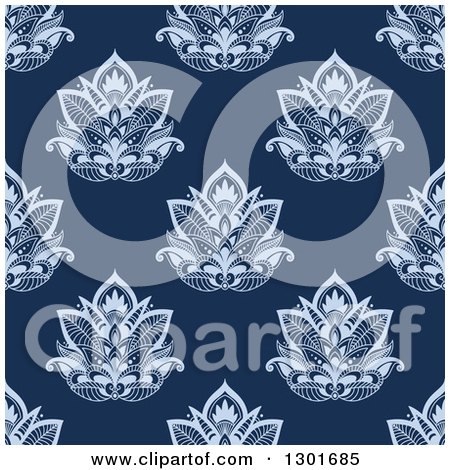 Clipart of a Seamless Pattern Background of Blue Lotus Henna Flowers - Royalty Free Vector Illustration by Vector Tradition SM