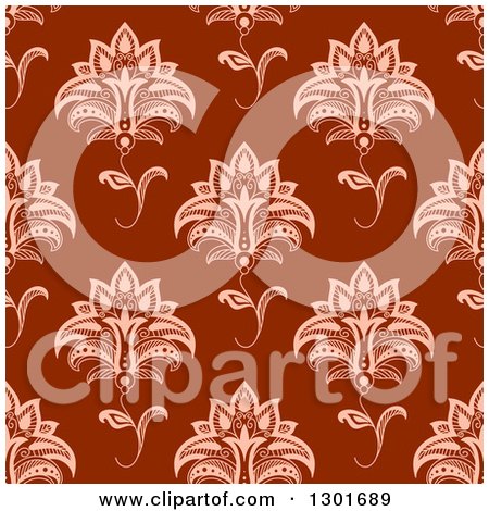 Clipart of a Background Pattern of Seamless Pink Henna Flowers on Maroon - Royalty Free Vector Illustration by Vector Tradition SM