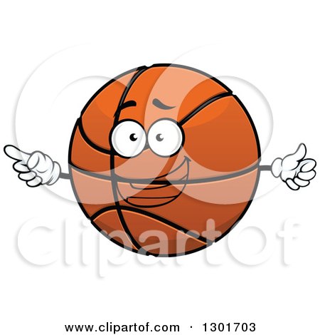 Clipart of a Cartoon Happy Basketball Character Giving a Thumb up and Pointing - Royalty Free Vector Illustration by Vector Tradition SM