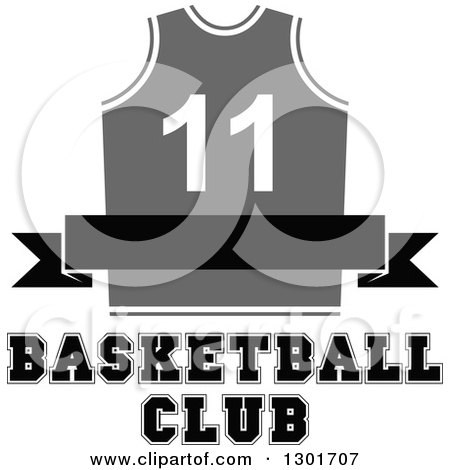 Clipart of a Blank Black Banner over a Gray Basketball Jersey and Text - Royalty Free Vector Illustration by Vector Tradition SM