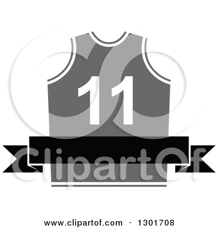 Clipart of a Blank Black Banner over a Gray Basketball Jersey - Royalty Free Vector Illustration by Vector Tradition SM