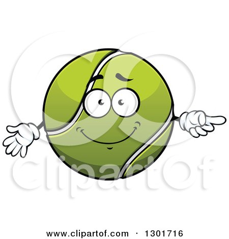 Clipart of a Cartoon Tennis Ball Character Pointing - Royalty Free Vector Illustration by Vector Tradition SM