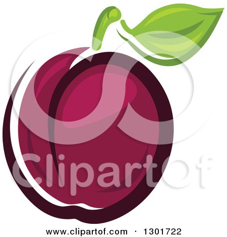 Clipart of a Purple Plum and Leaf - Royalty Free Vector Illustration by Vector Tradition SM