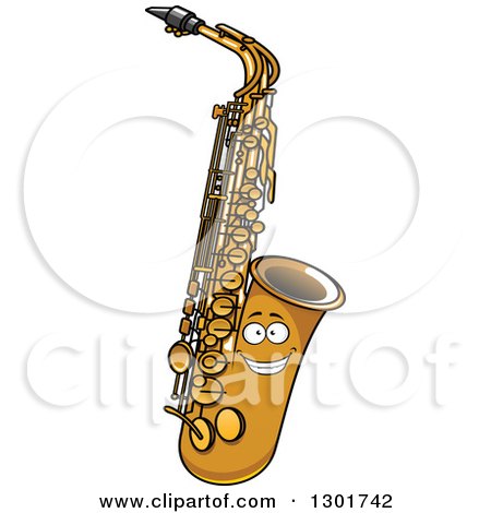 Clipart of a Cartoon Happy Saxophone Instrument Character - Royalty Free Vector Illustration by Vector Tradition SM