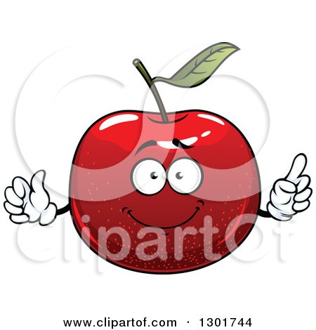 Clipart of a Cartoon Red Apple Character Holding up a Finger and a Thumb - Royalty Free Vector Illustration by Vector Tradition SM