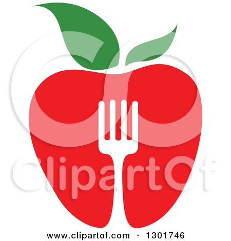 Clipart of a Red Apple and Silhouetted Fork Vegetarian Food Design - Royalty Free Vector Illustration by Vector Tradition SM