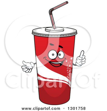 Clipart of a Cartoon Red Fountain Soda Cup Character Holding up a Finger - Royalty Free Vector Illustration by Vector Tradition SM