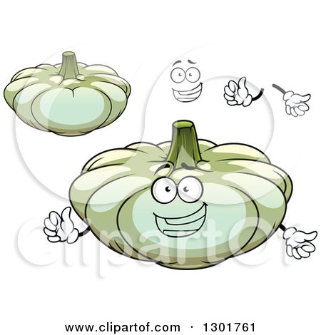 Clipart of a Cartoon Happy Face, Hands and White Pumpkins - Royalty Free Vector Illustration by Vector Tradition SM