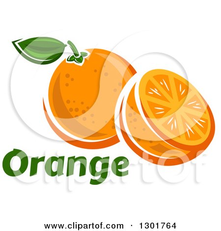 Clipart of a Half and Whole Orange with Text - Royalty Free Vector Illustration by Vector Tradition SM