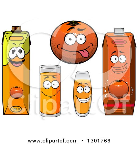 Clipart of a Happy Cartoon Orange and Juice Characters - Royalty Free Vector Illustration by Vector Tradition SM