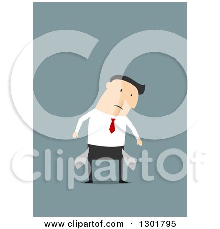 Clipart of a Flat Modern White Businessman with Turned out Pockets, over Blue - Royalty Free Vector Illustration by Vector Tradition SM