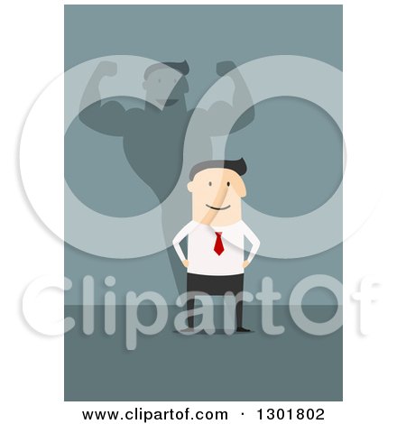 Clipart of a Flat Modern White Businessman with a Strong Shadow, over Blue - Royalty Free Vector Illustration by Vector Tradition SM