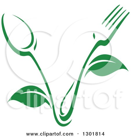 Clipart of a Green Fork and Spoon Plant Vegetarian Food Design - Royalty Free Vector Illustration by Vector Tradition SM