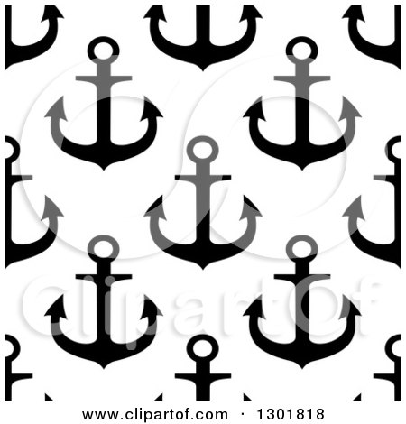 Clipart of a Seamless Pattern Background of Silhouetted Black Anchors - Royalty Free Vector Illustration by Vector Tradition SM