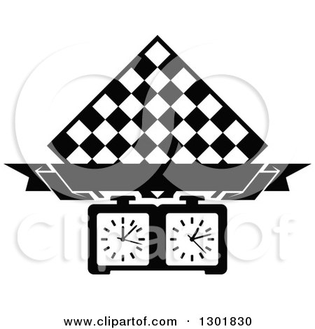 Clipart of a Black and White Chess Board Diamond, Blank Banner and Timer - Royalty Free Vector Illustration by Vector Tradition SM