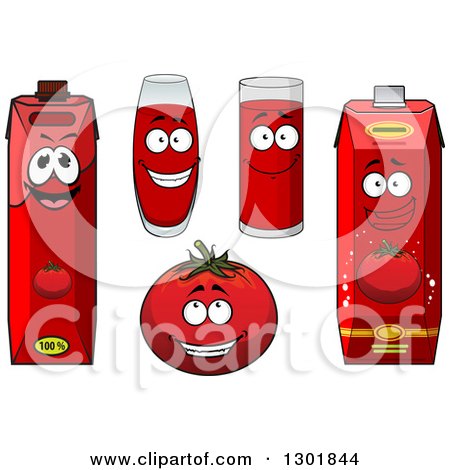Clipart of a Happy Red Tomato Character and Juice 2 - Royalty Free Vector Illustration by Vector Tradition SM