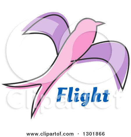 Clipart of a Sketched Pink and Purple Bird and Flight Text - Royalty Free Vector Illustration by Vector Tradition SM