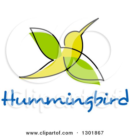 Clipart of a Sketched Green Hummingbird over Blue Text - Royalty Free Vector Illustration by Vector Tradition SM