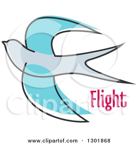 Clipart of a Sketched Blue Bird and Flight Text - Royalty Free Vector Illustration by Vector Tradition SM