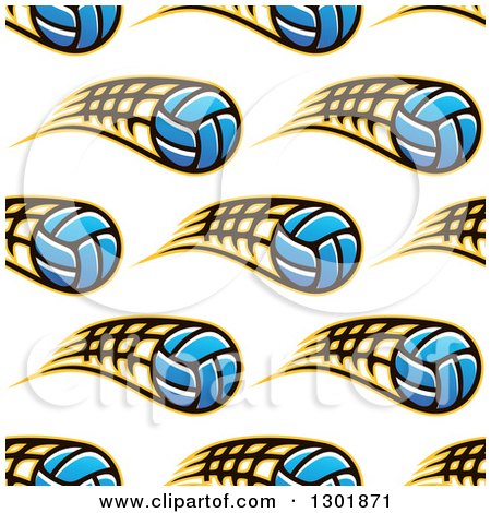 Clipart of a Seamless Pattern Background of Blue Volleyballs and Net Trails - Royalty Free Vector Illustration by Vector Tradition SM