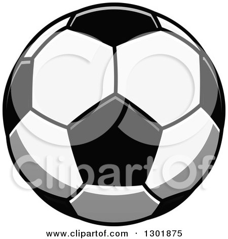 Clipart of a Cartoon Grayscale Soccer Ball - Royalty Free Vector Illustration by Vector Tradition SM