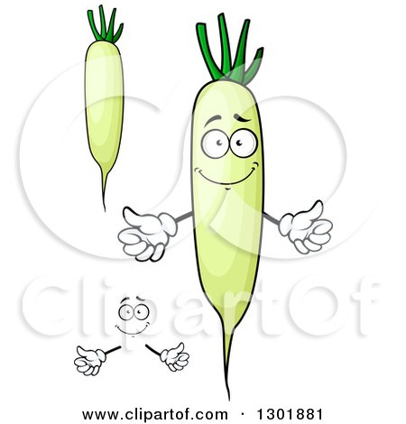 Clipart of a Cartoon Happy Face, Hands and Daikon Radishes - Royalty Free Vector Illustration by Vector Tradition SM