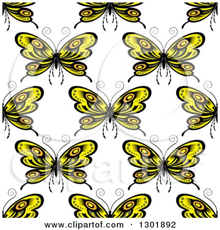 Clipart of a Seamless Pattern Background of Yellow Butterflies - Royalty Free Vector Illustration by Vector Tradition SM
