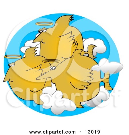 Group of Angel Fish With Halos Swimming in the Clouds Clipart Graphic Illustration by djart
