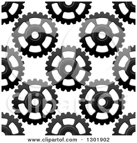 Clipart of a Seamless Background Pattern of Grayscale Gear Cogs 4 - Royalty Free Vector Illustration by Vector Tradition SM