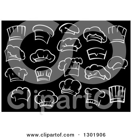 Clipart of White Chef Toque Hats on Black - Royalty Free Vector Illustration by Vector Tradition SM