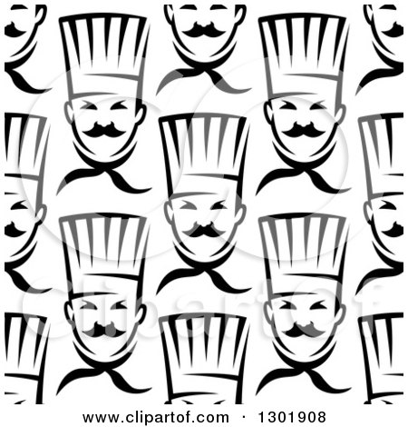 Clipart of a Seamless Background Design Pattern of Black and White Male Chef Faces 4 - Royalty Free Vector Illustration by Vector Tradition SM