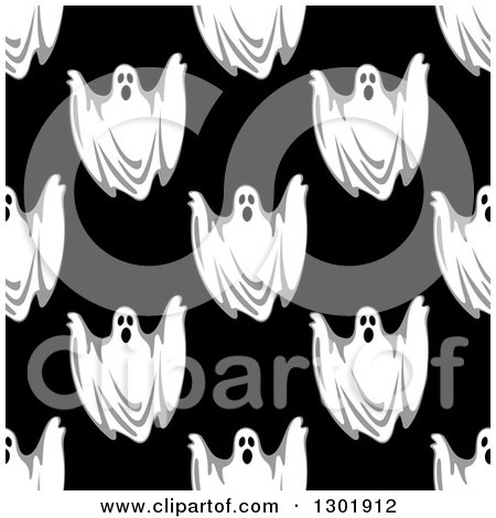 Clipart of a Seamless Pattern Background of Ghosts on Black 2 - Royalty Free Vector Illustration by Vector Tradition SM