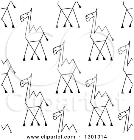 Clipart of a Seamless Pattern Background of Sketched Black and White Camels - Royalty Free Vector Illustration by Vector Tradition SM