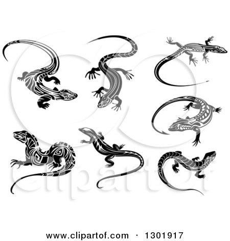 Clipart of Black and White Tribal Lizards 4 - Royalty Free Vector Illustration by Vector Tradition SM