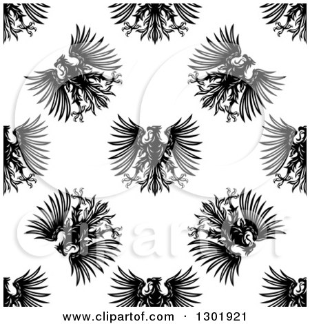 Clipart of a Seamless Pattern Background of Black Heraldic Eagles - Royalty Free Vector Illustration by Vector Tradition SM